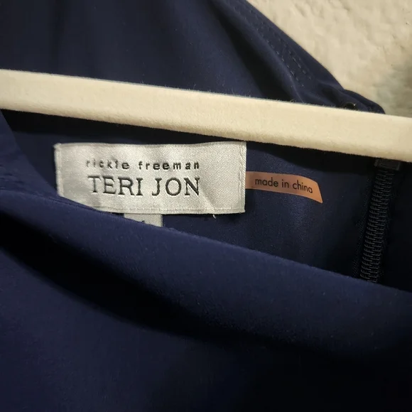 Rickie Freeman for Teri Jon Women’s Side Ruffle Asymmetric Navy Dress size 4